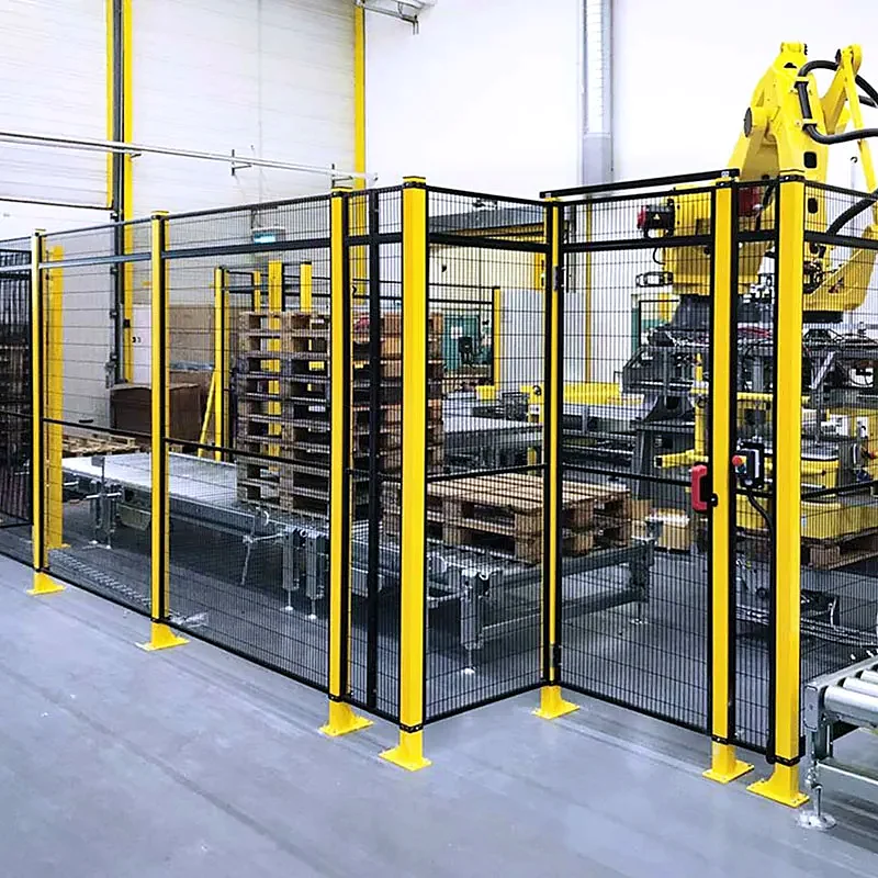 Industrial robot cell with machine safety fencing